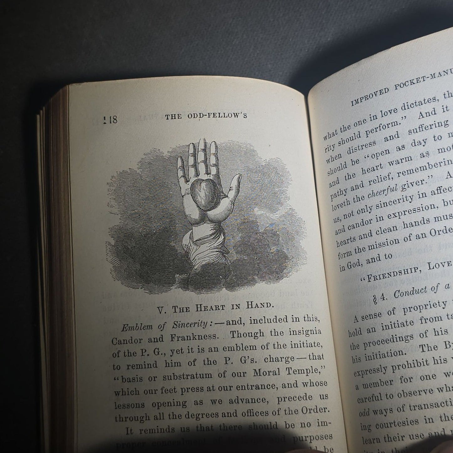 "The Odd-Fellow's Improved Pocket-Manual" Antique I.O.O.F. Fraternal Book by Rev. A. B. Grosh, with Engravings of Emblems and More, Published by Clark & Maynard, New York, 1874