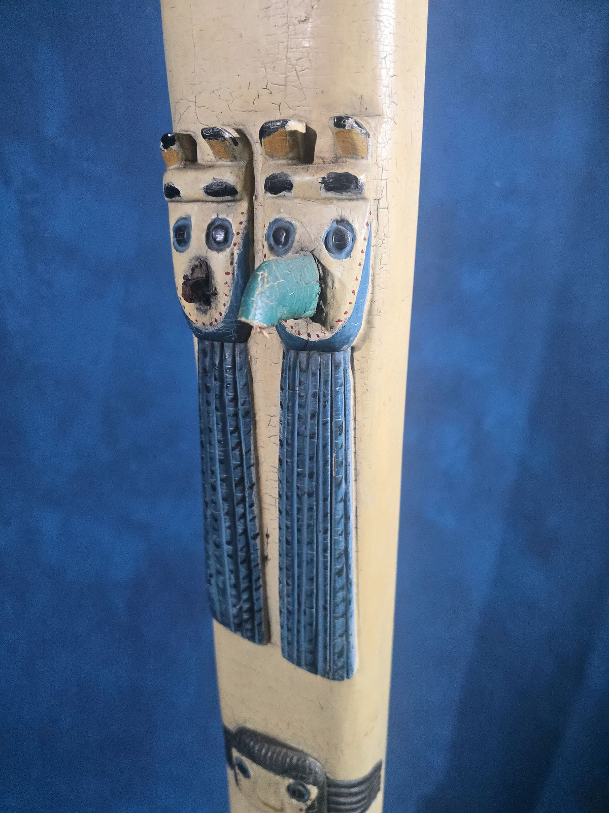 Antique Carved and Painted Wooden Northwest Coast Style Totem Pole on Base