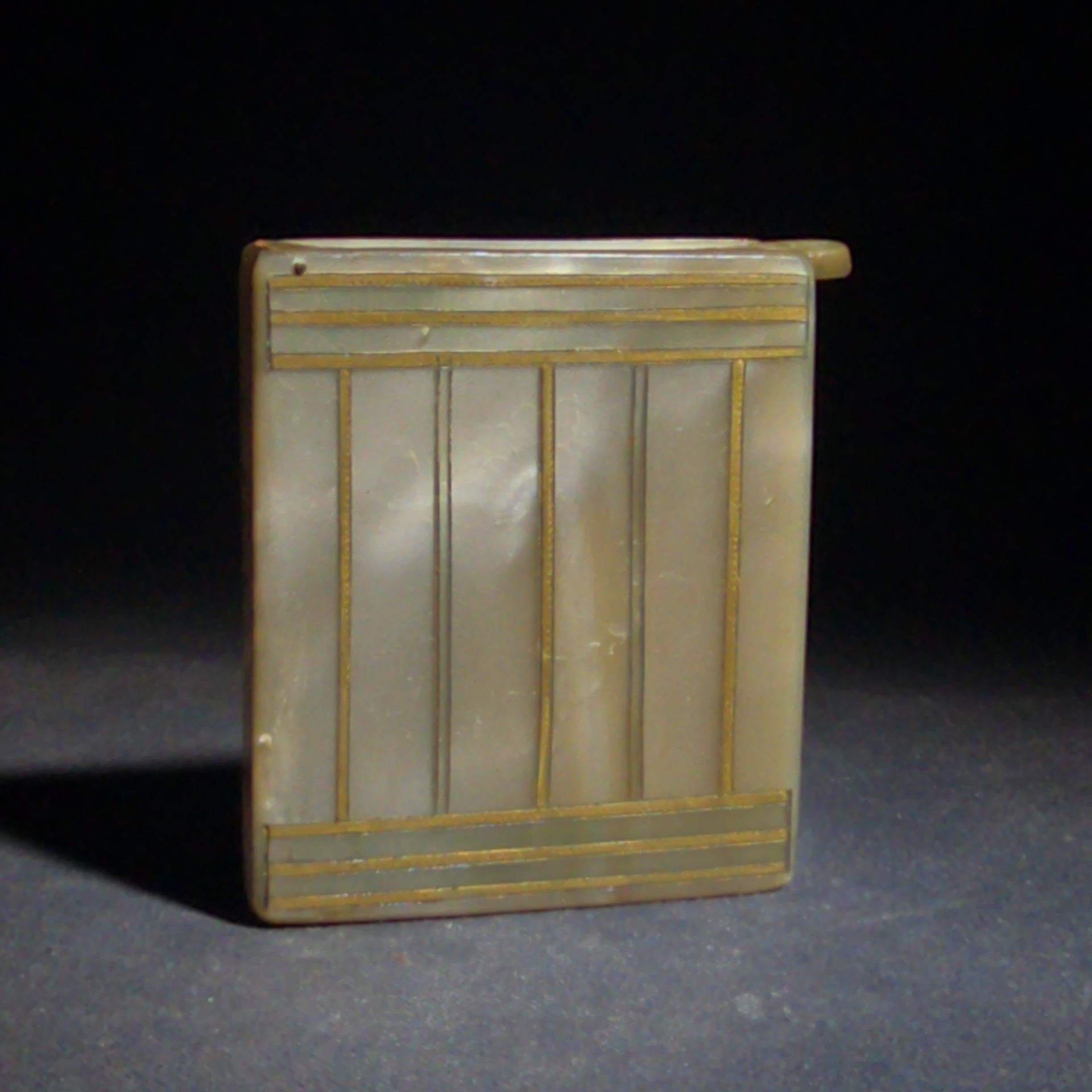 Vintage Mother-of-Pearl Cigarette Case with Brass Banding and Flat Handle
