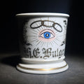 Lot 055 - Antique I.O.O.F. Odd Fellows Fraternal Shaving Mug with All-Seeing Eye and Three-Link Chain, Named "H.E. Bulger," T&V Limoges France