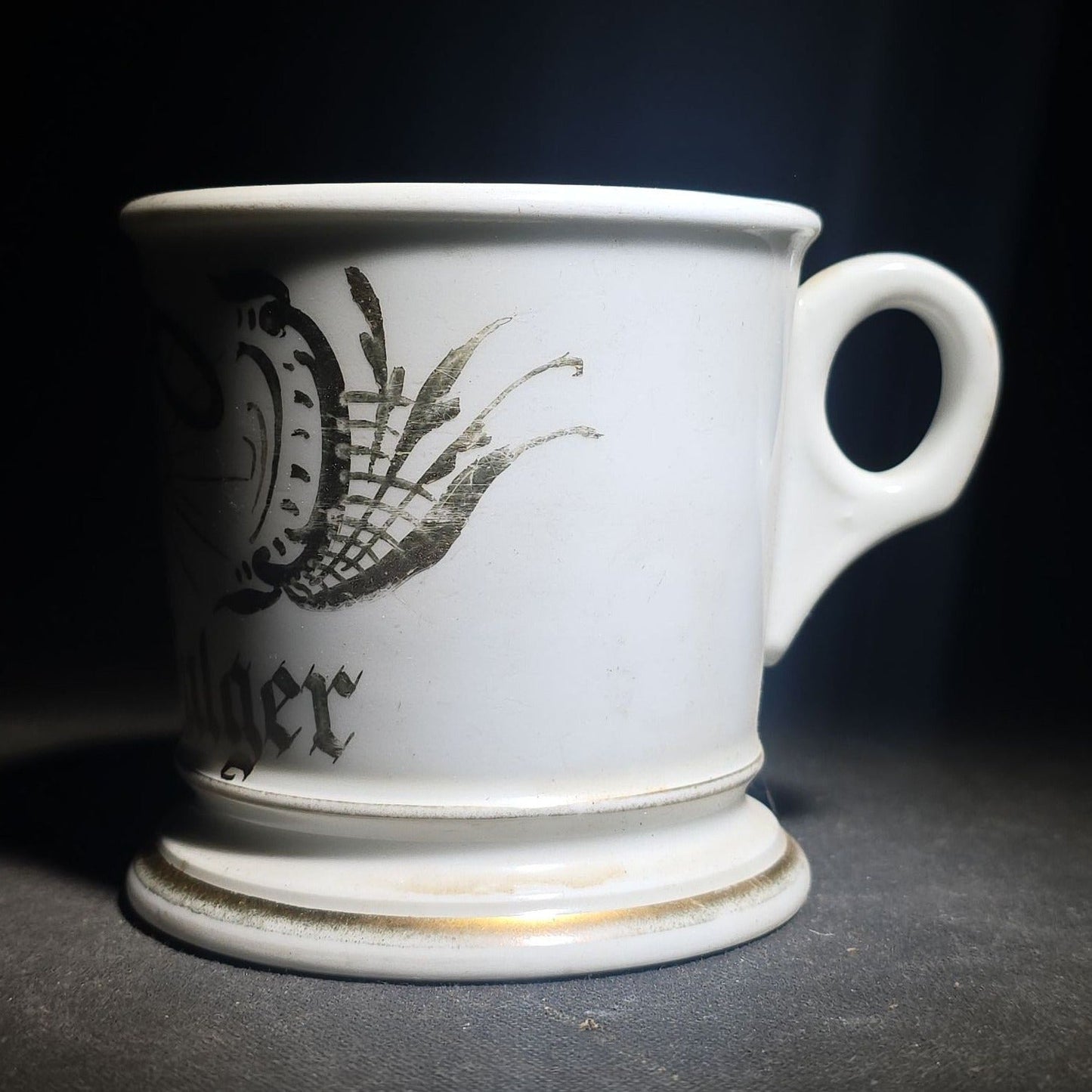 Antique I.O.O.F. Odd Fellows Fraternal Shaving Mug with All-Seeing Eye and Three-Link Chain, Named "H.E. Bulger," T&V Limoges France