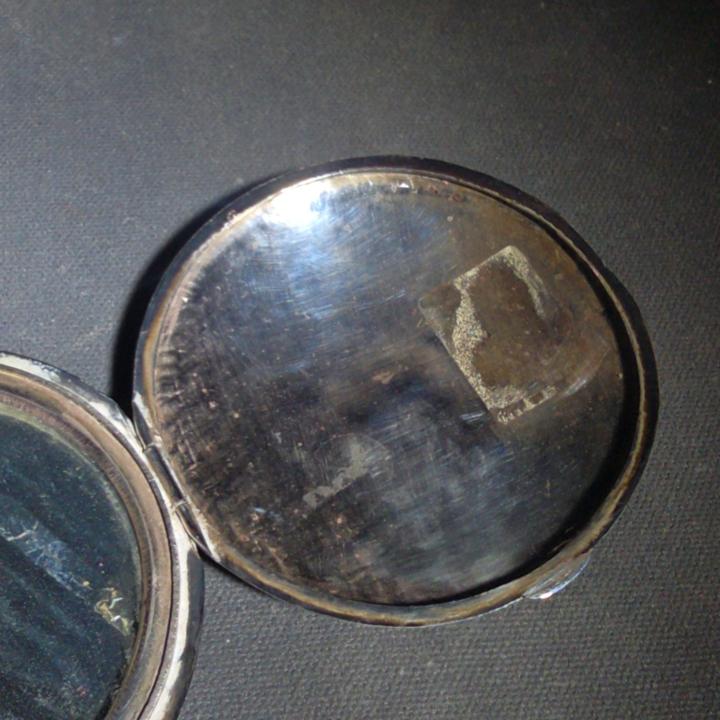 Antique Silver-Plated Compact with Engraved Floral Design and Interior Mirror