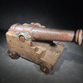 Lot 056 - Vintage Cast Iron Signal Cannon Model on Wooden Carriage, Barrel Stamped "J O 1749", 9-3/4" L