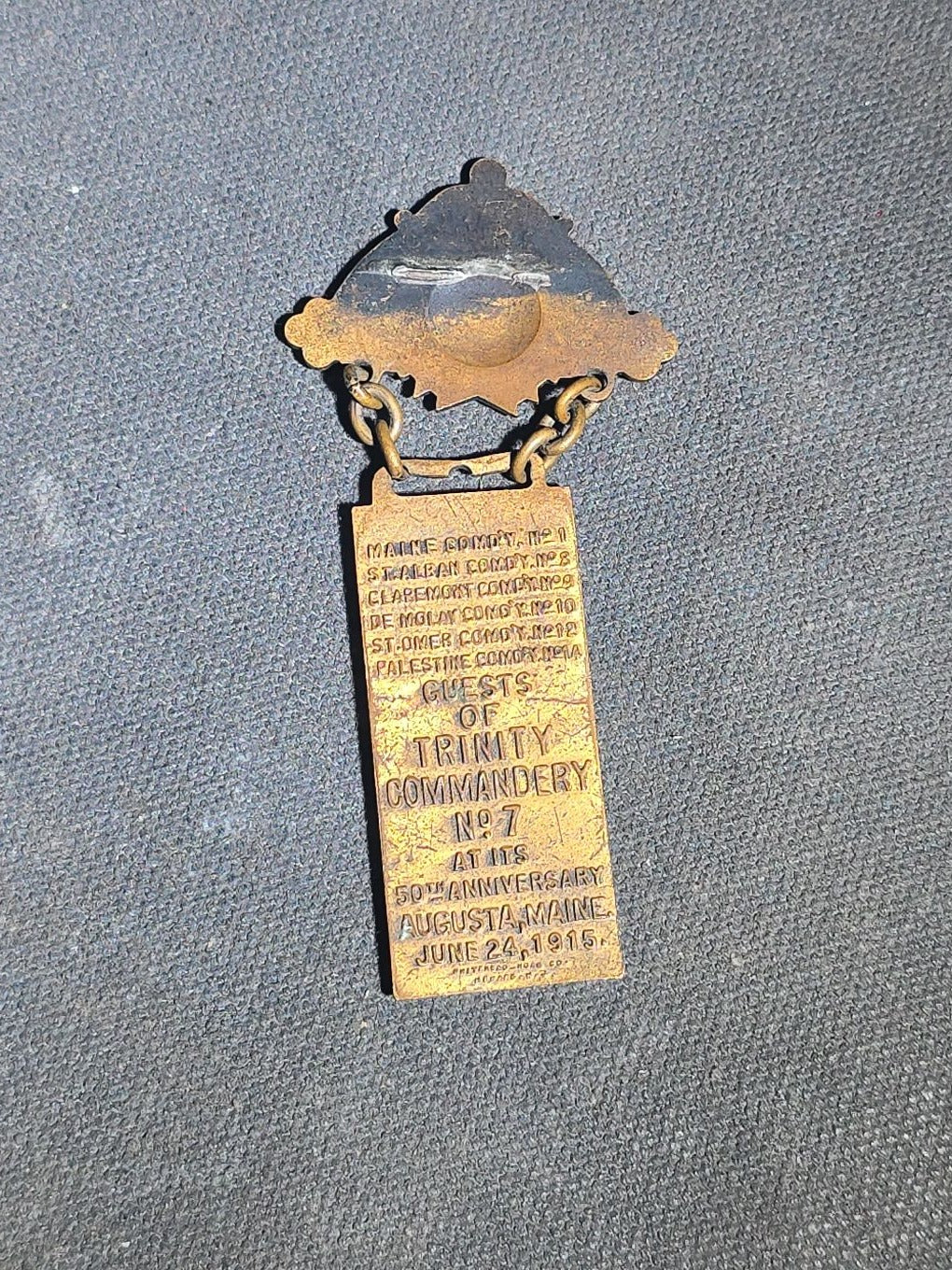 Grouping of Eight Antique Fraternal and G.A.R. Medals, Badges, and Accessories including I.O.O.F. Idlewool Lodge No. 652, Knights of Pythias Trinity Commandery Augusta, Maine, and G.A.R. Encampment Souvenir Badges