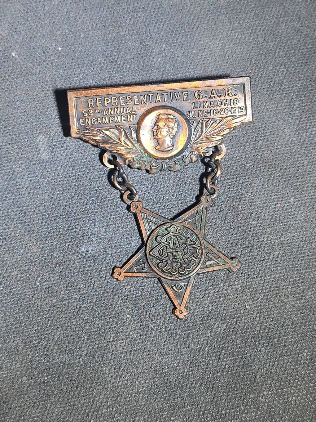 Grouping of Eight Antique Fraternal and G.A.R. Medals, Badges, and Accessories including I.O.O.F. Idlewool Lodge No. 652, Knights of Pythias Trinity Commandery Augusta, Maine, and G.A.R. Encampment Souvenir Badges