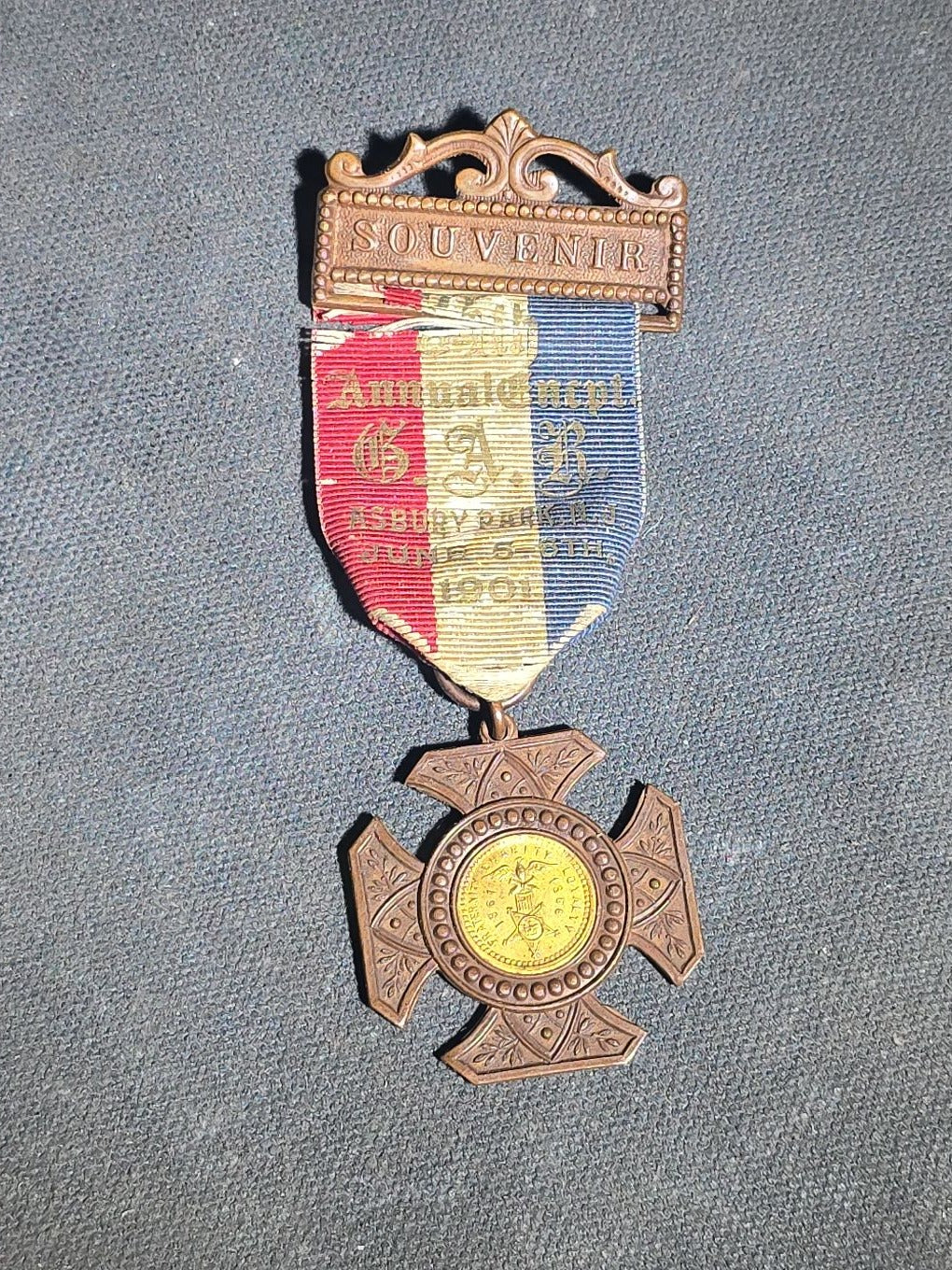 Grouping of Eight Antique Fraternal and G.A.R. Medals, Badges, and Accessories including I.O.O.F. Idlewool Lodge No. 652, Knights of Pythias Trinity Commandery Augusta, Maine, and G.A.R. Encampment Souvenir Badges