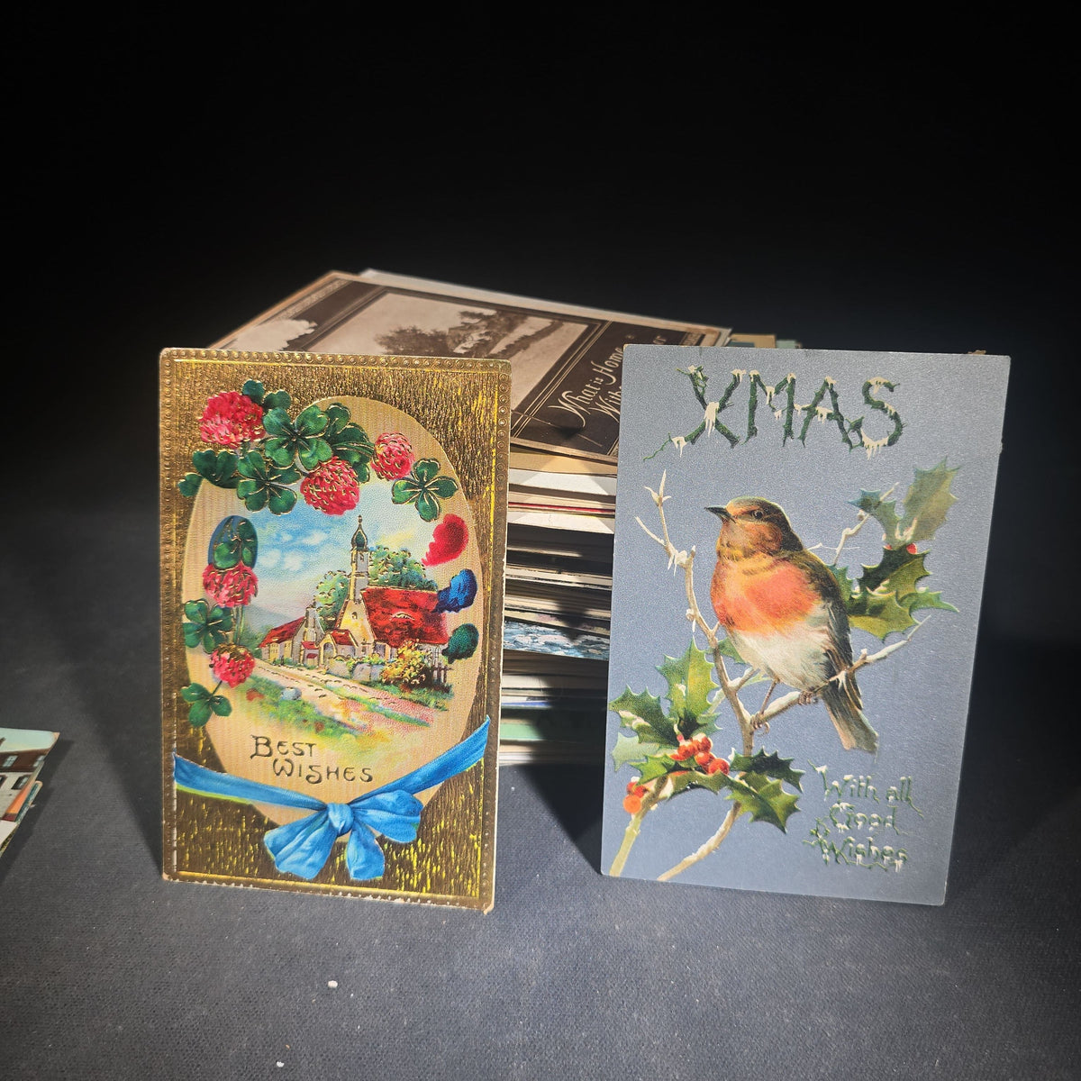 Discovery Grouping of 75+ Antique and Vintage Postcards Including Gillette Castle, Gardner Largest Chair in the World, Lewiston Bridge at Niagara Falls, Christmas, New Year, and Comic Cards