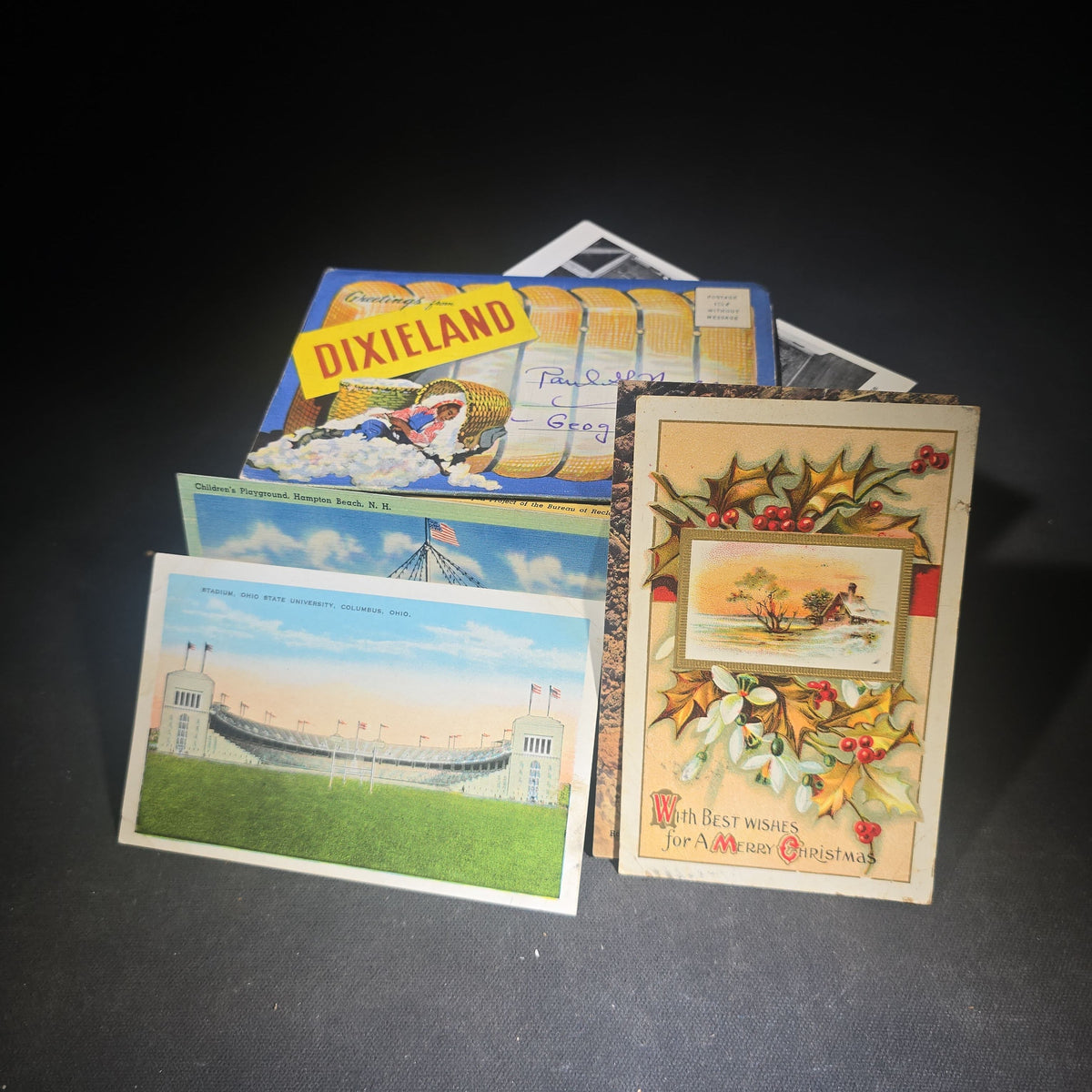 Discovery Grouping of 75+ Antique and Vintage Postcards Including Gillette Castle, Gardner Largest Chair in the World, Lewiston Bridge at Niagara Falls, Christmas, New Year, and Comic Cards