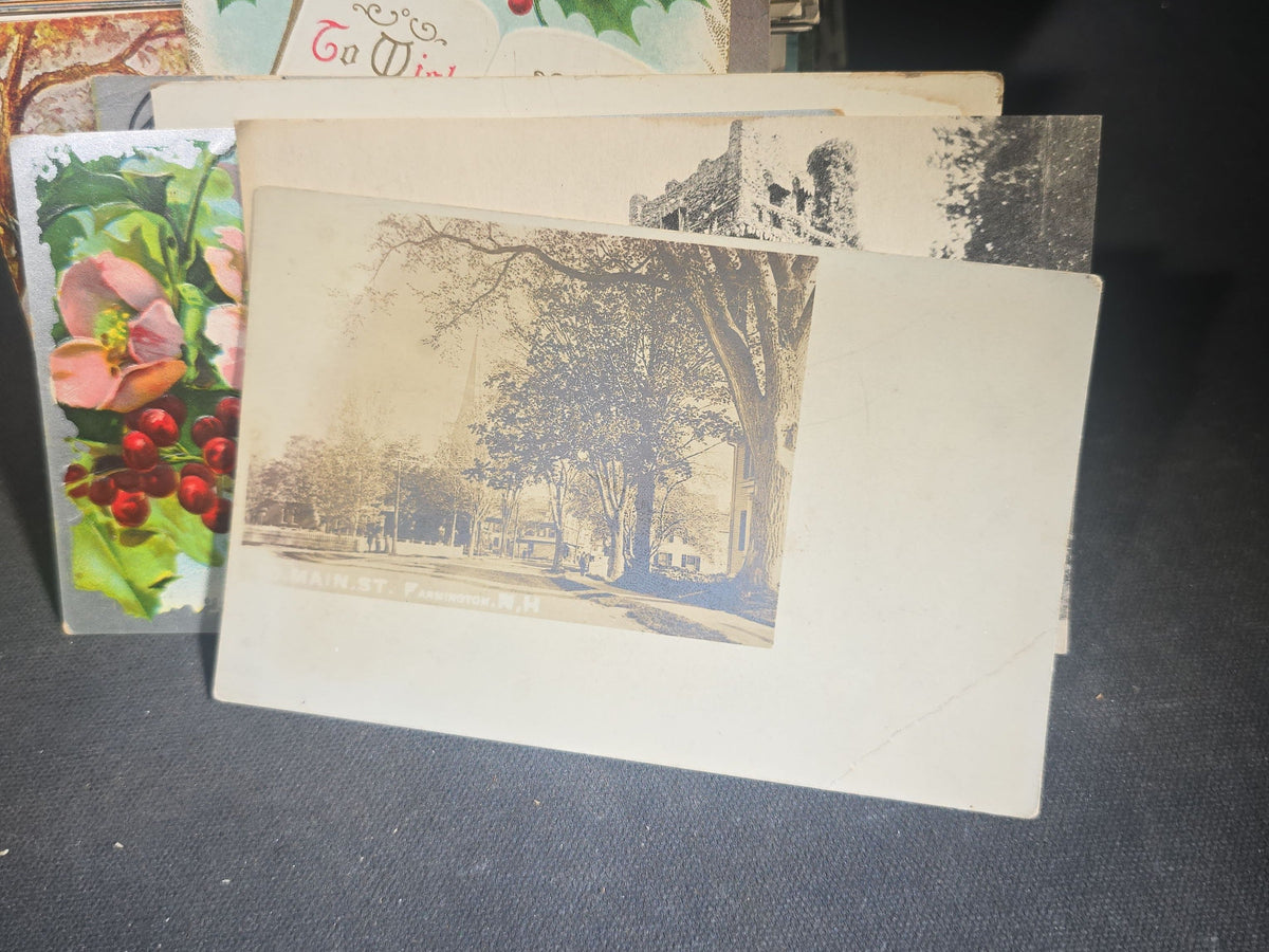Discovery Grouping of 75+ Antique and Vintage Postcards Including Gillette Castle, Gardner Largest Chair in the World, Lewiston Bridge at Niagara Falls, Christmas, New Year, and Comic Cards