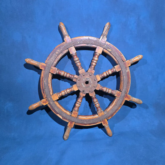 Antique Wooden Ship's Wheel with Cast Iron Hub