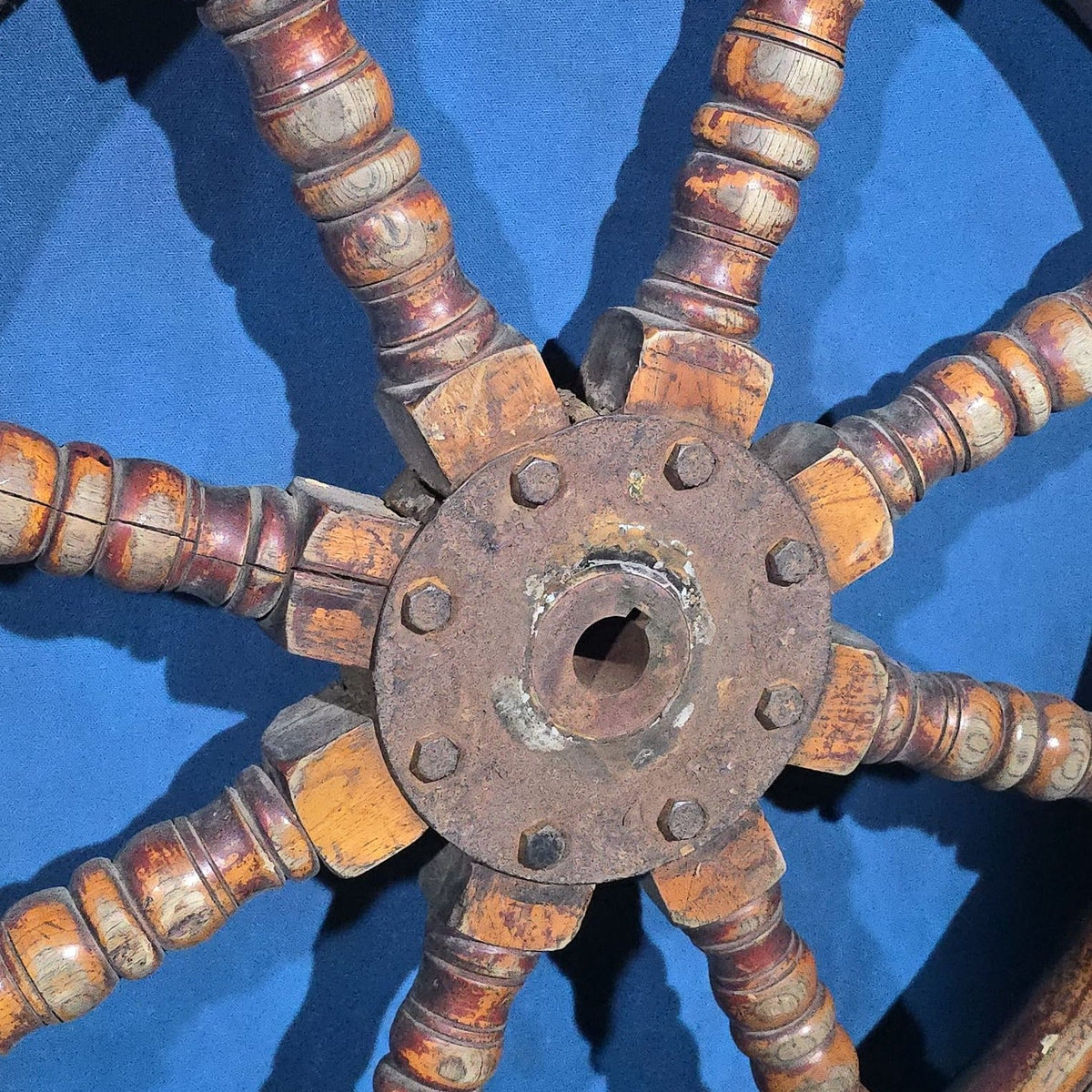 Antique Wooden Ship's Wheel with Cast Iron Hub