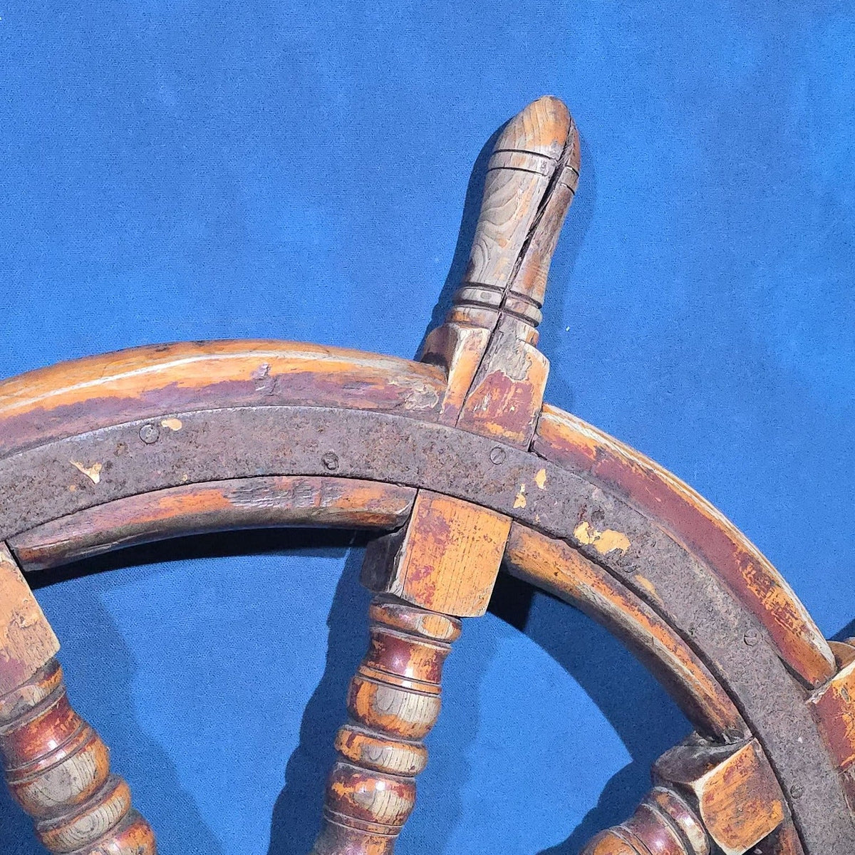 Antique Wooden Ship's Wheel with Cast Iron Hub