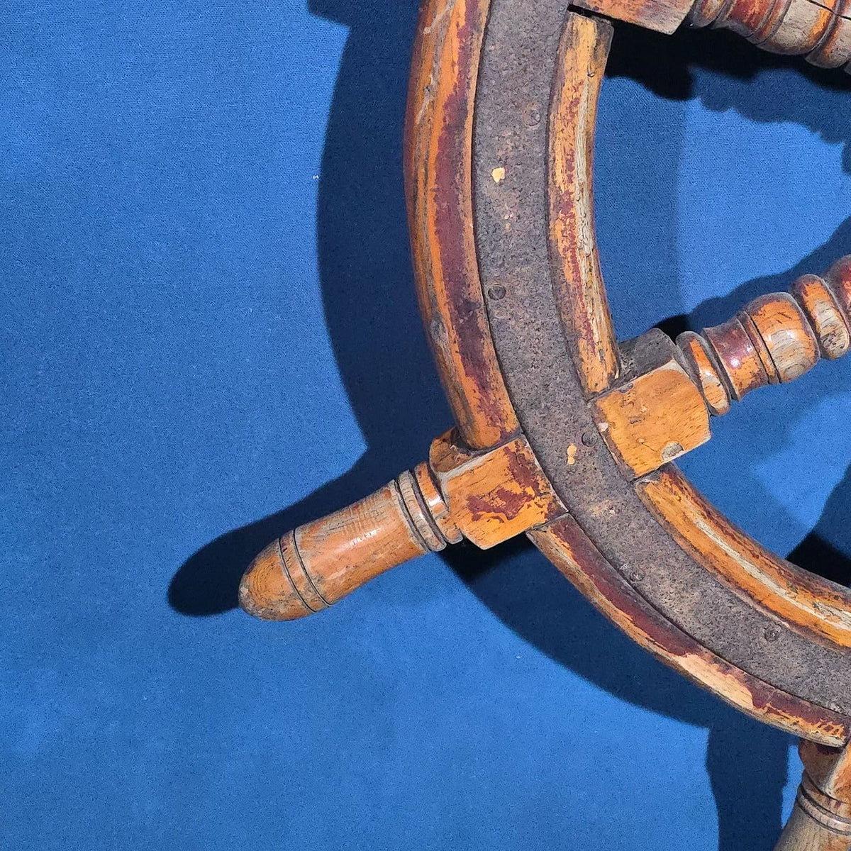 Antique Wooden Ship's Wheel with Cast Iron Hub