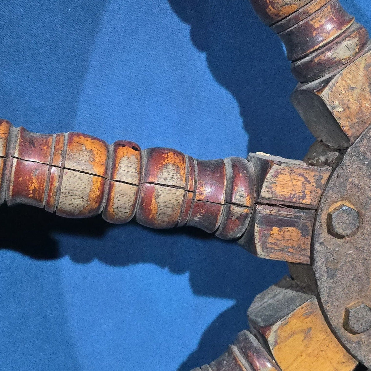 Antique Wooden Ship's Wheel with Cast Iron Hub