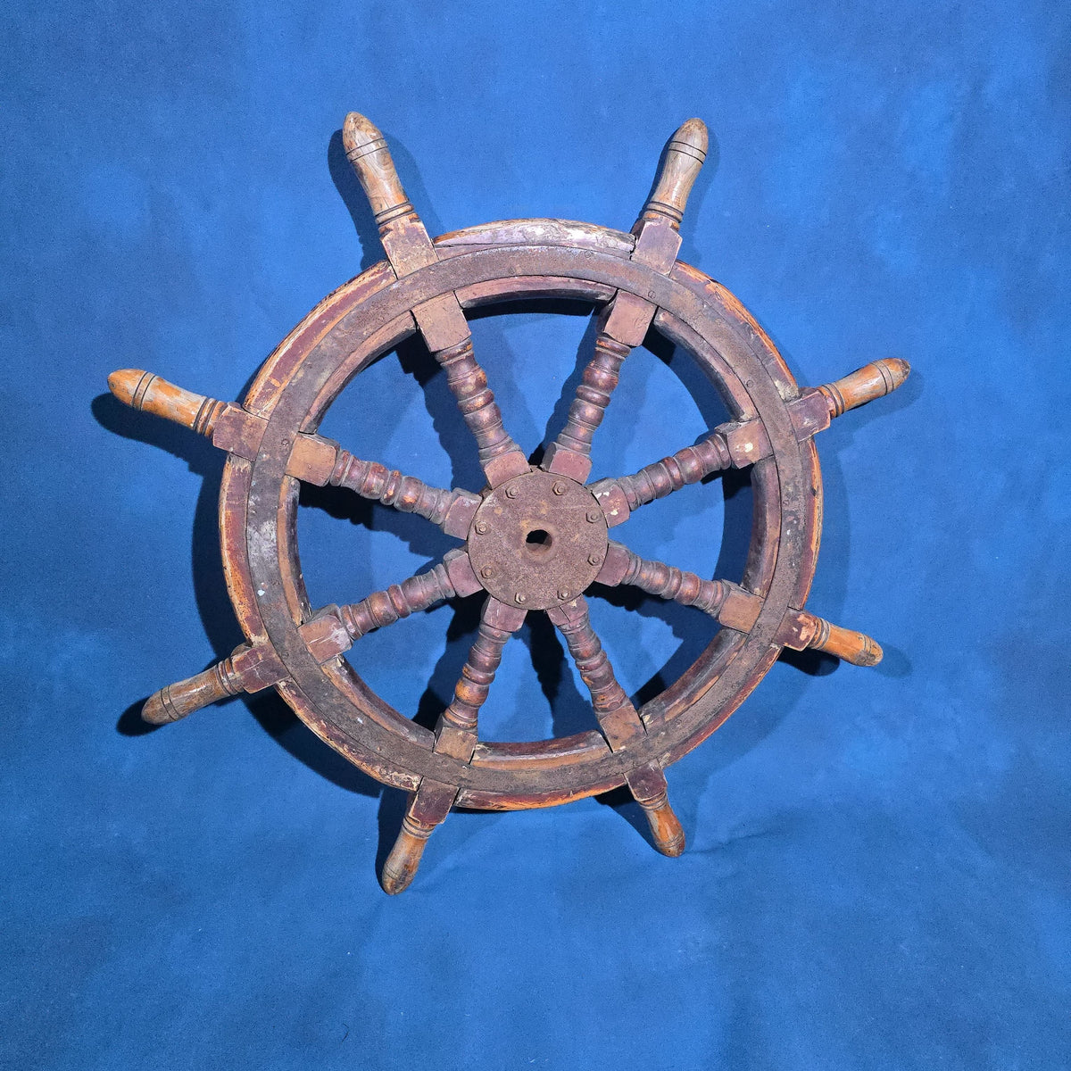 Antique Wooden Ship's Wheel with Cast Iron Hub
