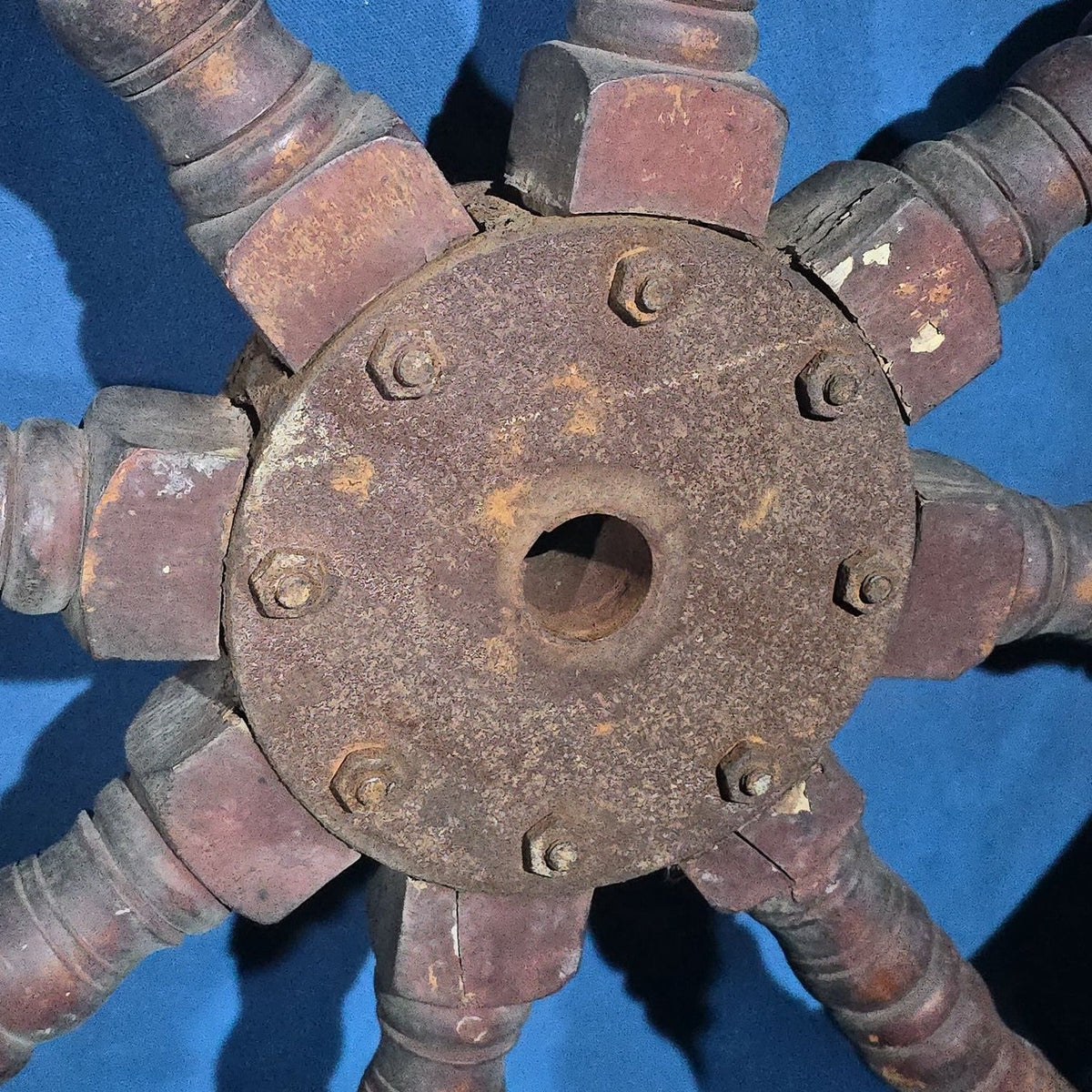 Antique Wooden Ship's Wheel with Cast Iron Hub