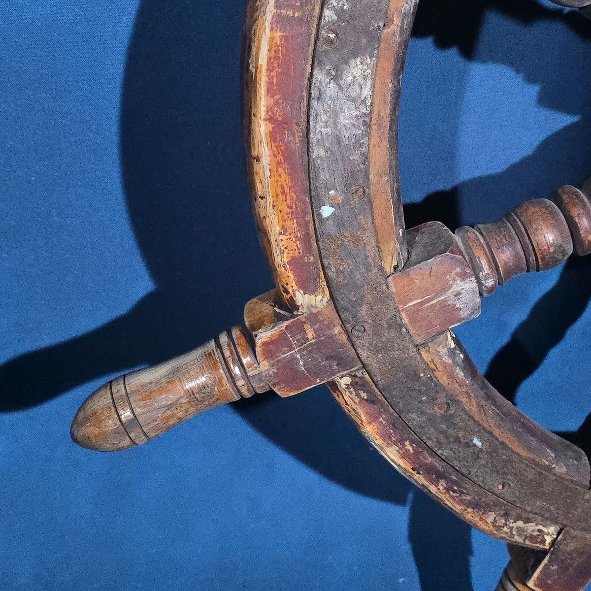 Antique Wooden Ship's Wheel with Cast Iron Hub