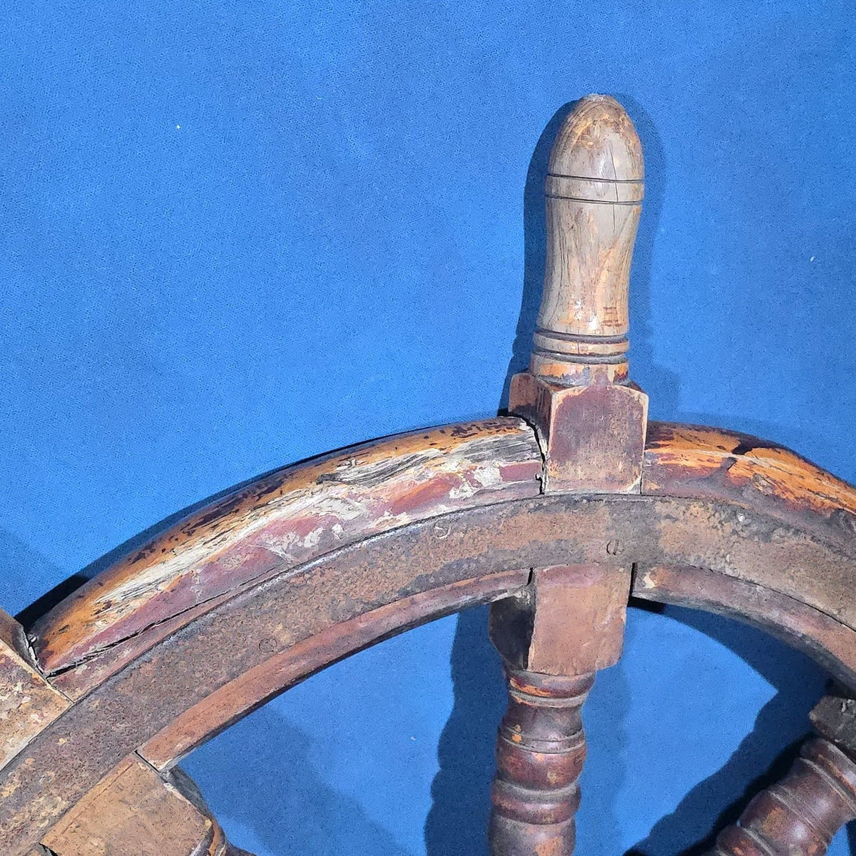 Antique Wooden Ship's Wheel with Cast Iron Hub