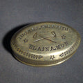 Lot 066 - Antique Brass Snuff Box Engraved "Thomas Griffiths / Blaina Mon" With Crossed Mining Tools, Dated 10/6/1910, 2-3/4" L