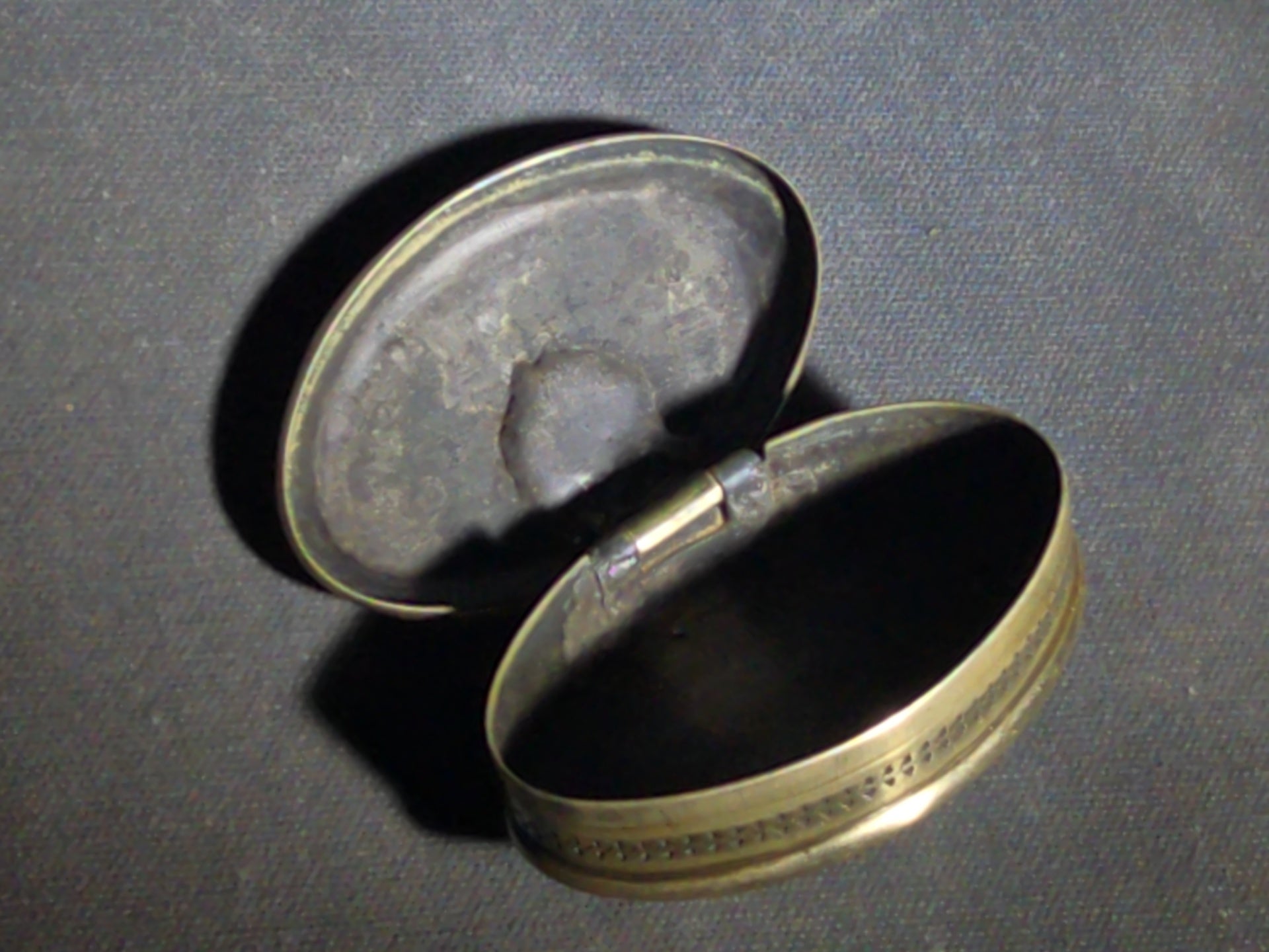 Antique Brass Snuff Box Engraved "Thomas Griffiths / Blaina Mon" with Crossed Mining Tools, Dated 10/6/1910