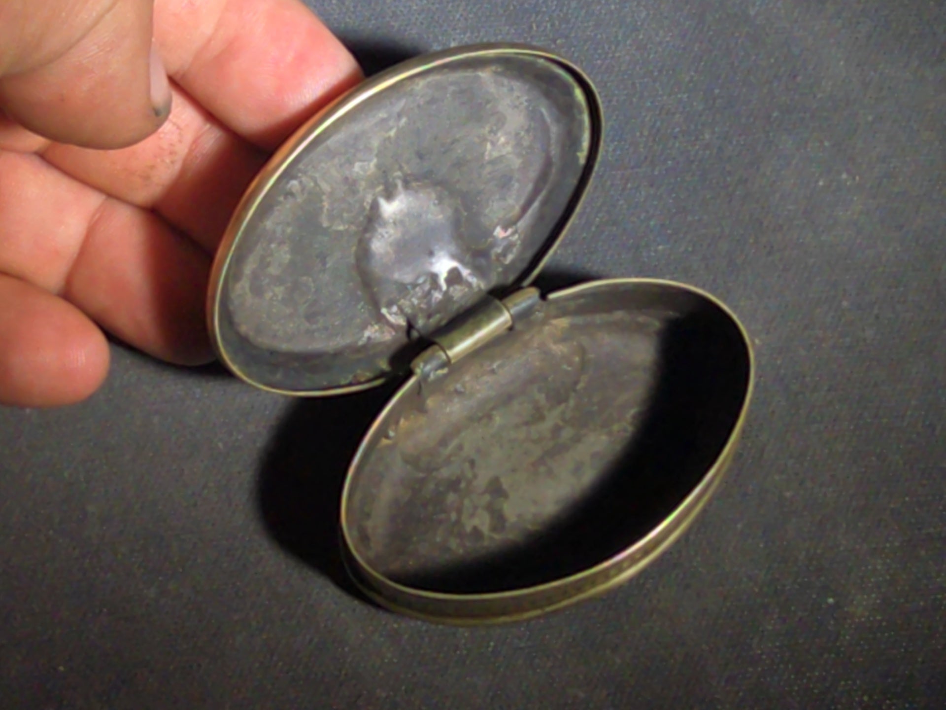 Antique Brass Snuff Box Engraved "Thomas Griffiths / Blaina Mon" with Crossed Mining Tools, Dated 10/6/1910