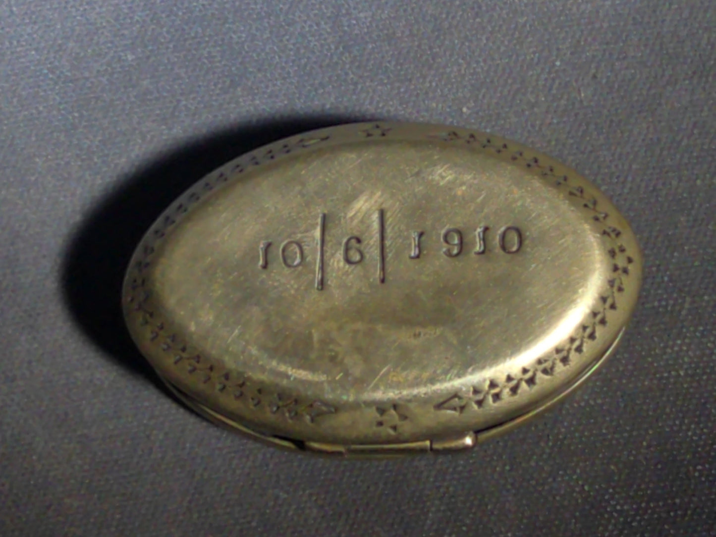 Antique Brass Snuff Box Engraved "Thomas Griffiths / Blaina Mon" with Crossed Mining Tools, Dated 10/6/1910