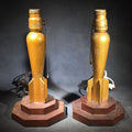 Lot 057 - Pair of Vintage Trench Art Table Lamps with Mortar Shell Bodies on Stepped Wood Bases, 12" H each