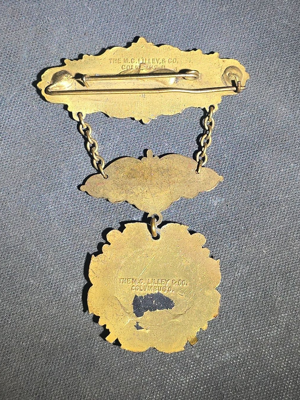 Antique Independent Order of Odd Fellows I.O.O.F. Stockton Lodge No. 891 Member Medal with All-Seeing Eye and F.L.T. Chain Links, Manufactured by The M.C. Lilley & Co., Columbus, Ohio
