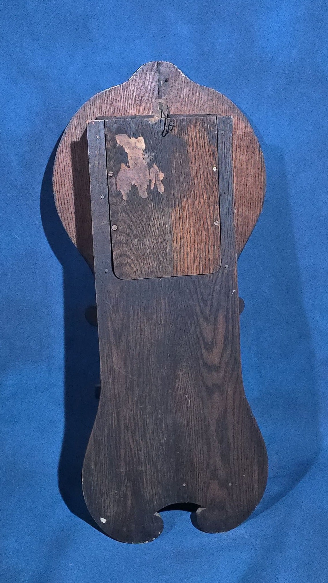 Antique Arts and Crafts Oak Wall Clock with Applied Brass Numerals, for Parts or Repair