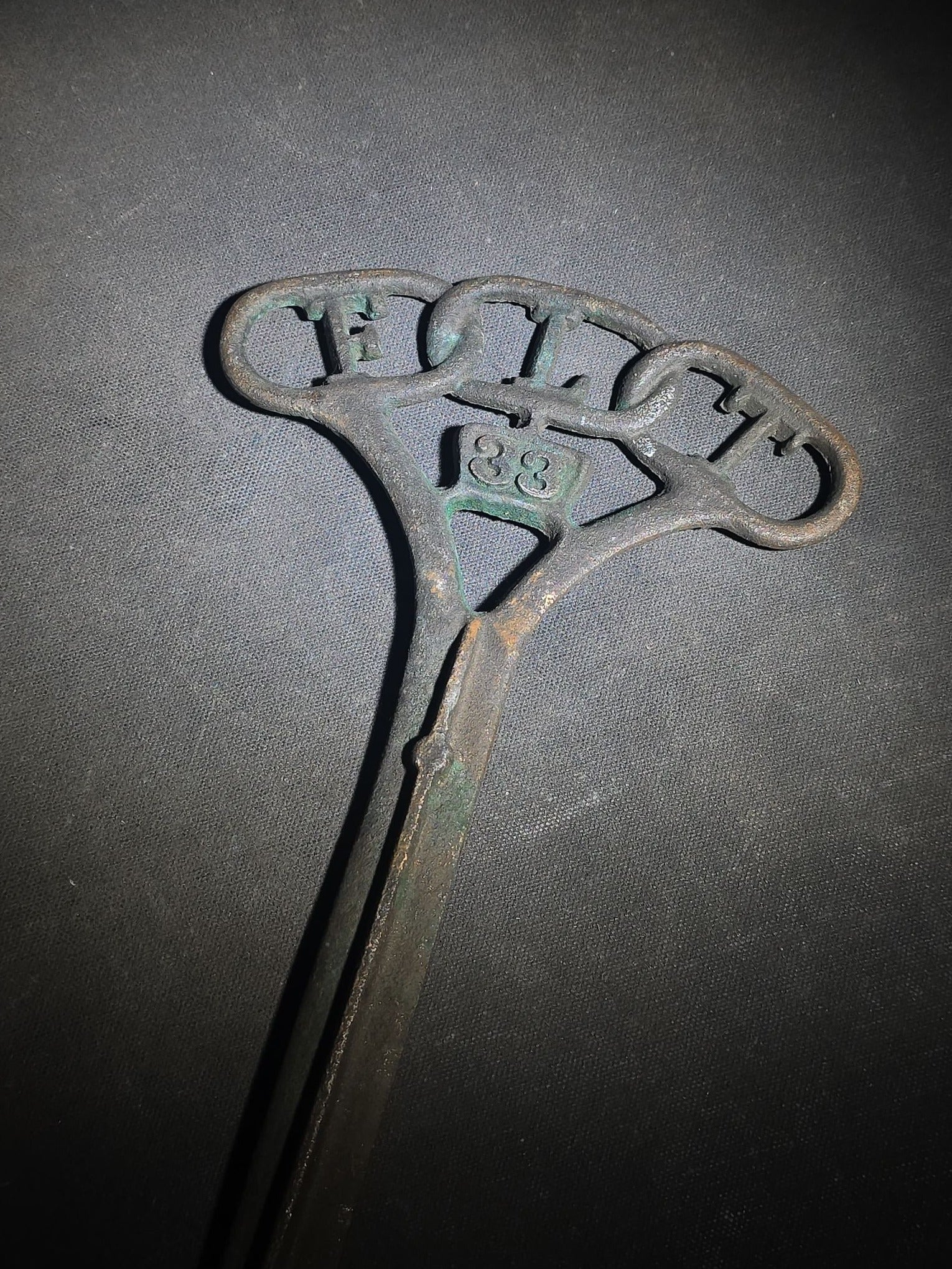 Antique Cast Iron I.O.O.F. Odd Fellows Grave Marker with Three-Link Chain and "F.L.T." for Friendship, Love, and Truth, No. 38, Note Broken Flag Holder Tabs