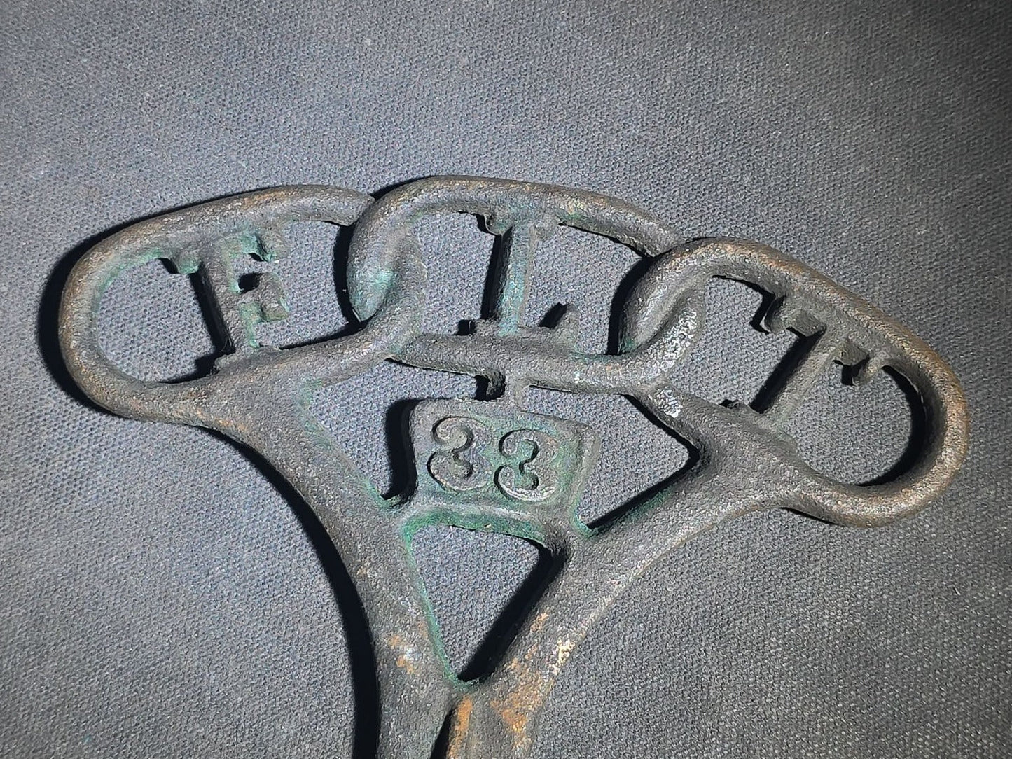 Antique Cast Iron I.O.O.F. Odd Fellows Grave Marker with Three-Link Chain and "F.L.T." for Friendship, Love, and Truth, No. 38, Note Broken Flag Holder Tabs
