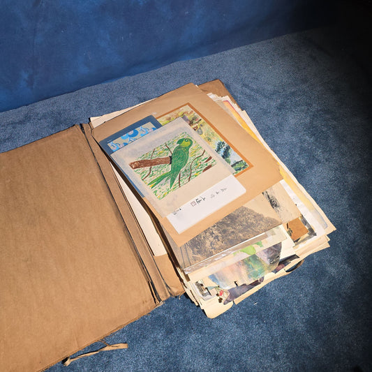 Vintage Art Portfolio Containing 100+ Works including Watercolors, Charcoal Drawings, Prints, and Photographs, Some Signed Melstay, Circa 1960s-1970s