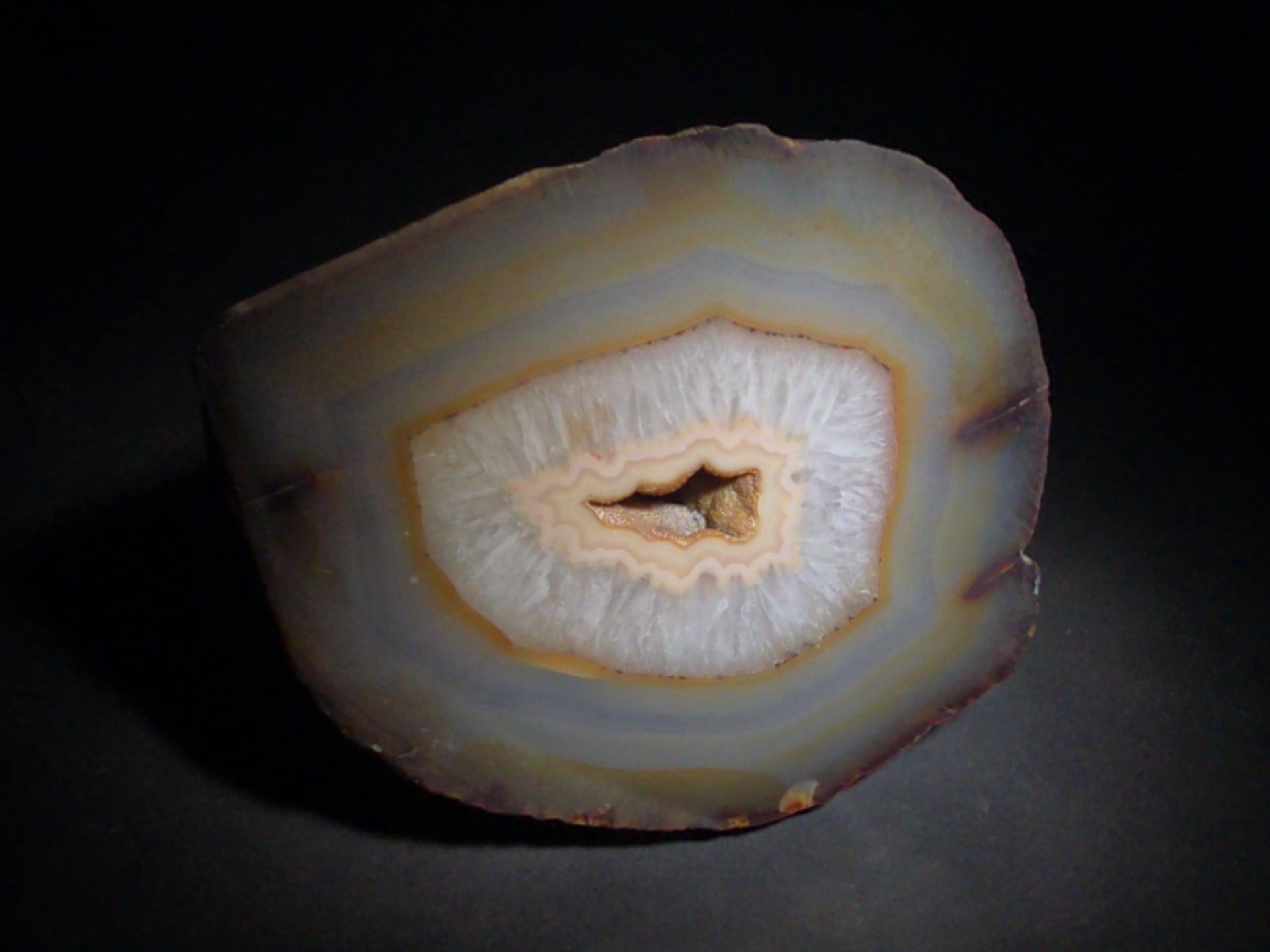 Polished Agate Geode Half with Banded Interior and Central Druzy Cavity