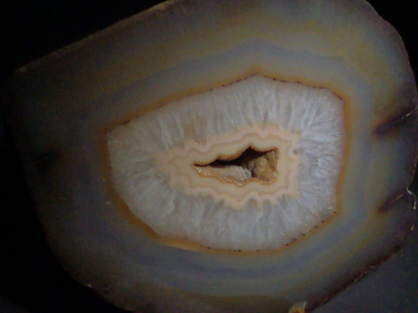 Polished Agate Geode Half with Banded Interior and Central Druzy Cavity