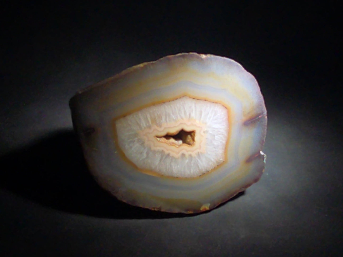 Polished Agate Geode Half with Banded Interior and Central Druzy Cavity
