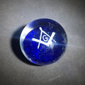 Lot 059 - Vintage Cobalt Blue Glass Paperweight with Masonic Square and Compasses Emblem