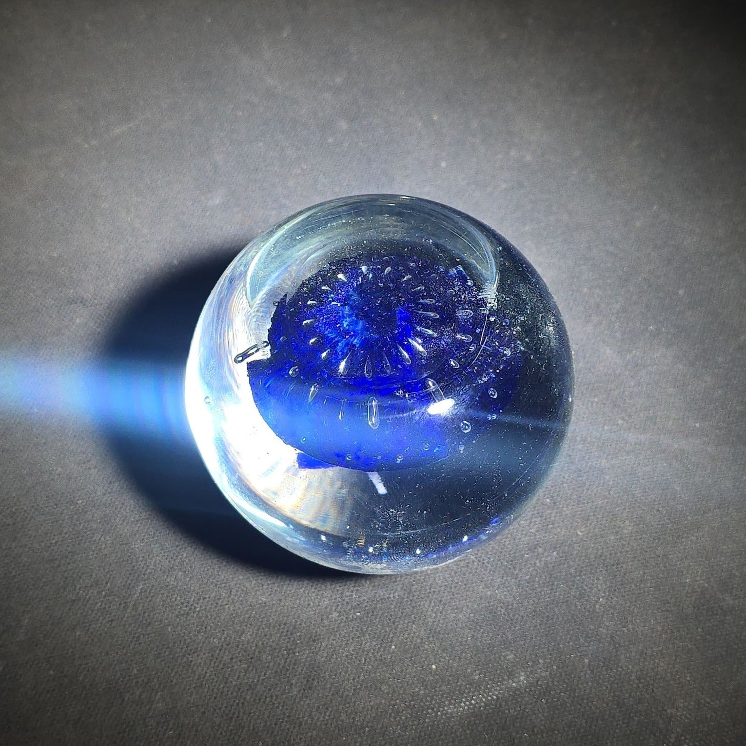 Vintage Cobalt Blue Glass Paperweight with Masonic Square and Compasses Emblem