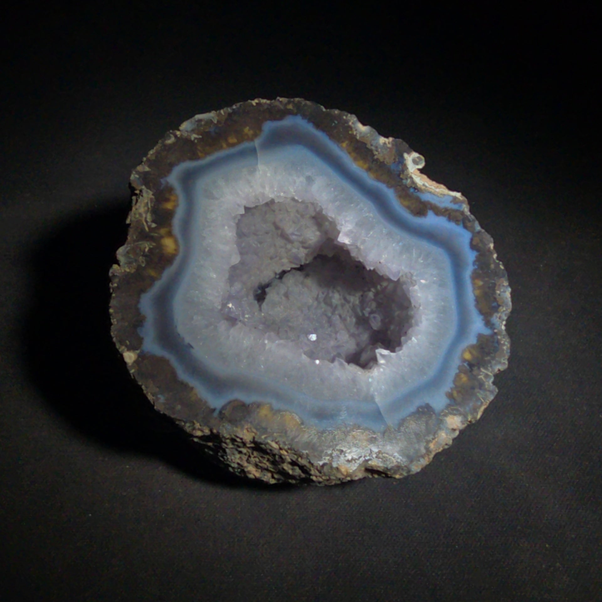 Agate Geode Half with Blue Banding and Druzy Cavity