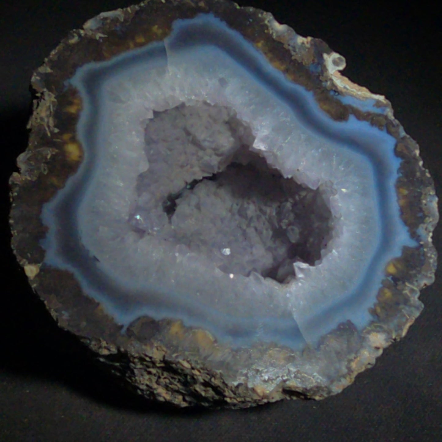 Agate Geode Half with Blue Banding and Druzy Cavity