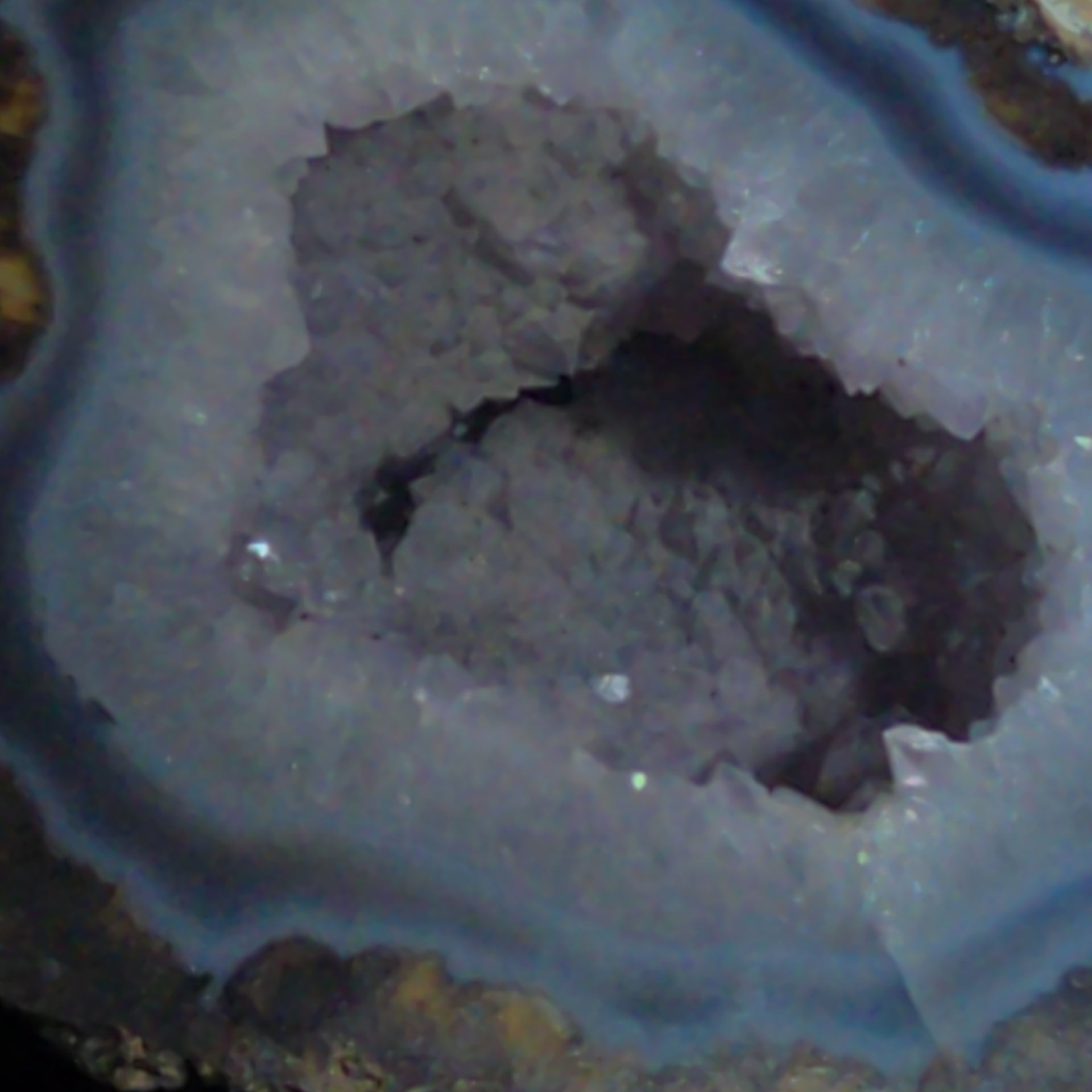Agate Geode Half with Blue Banding and Druzy Cavity