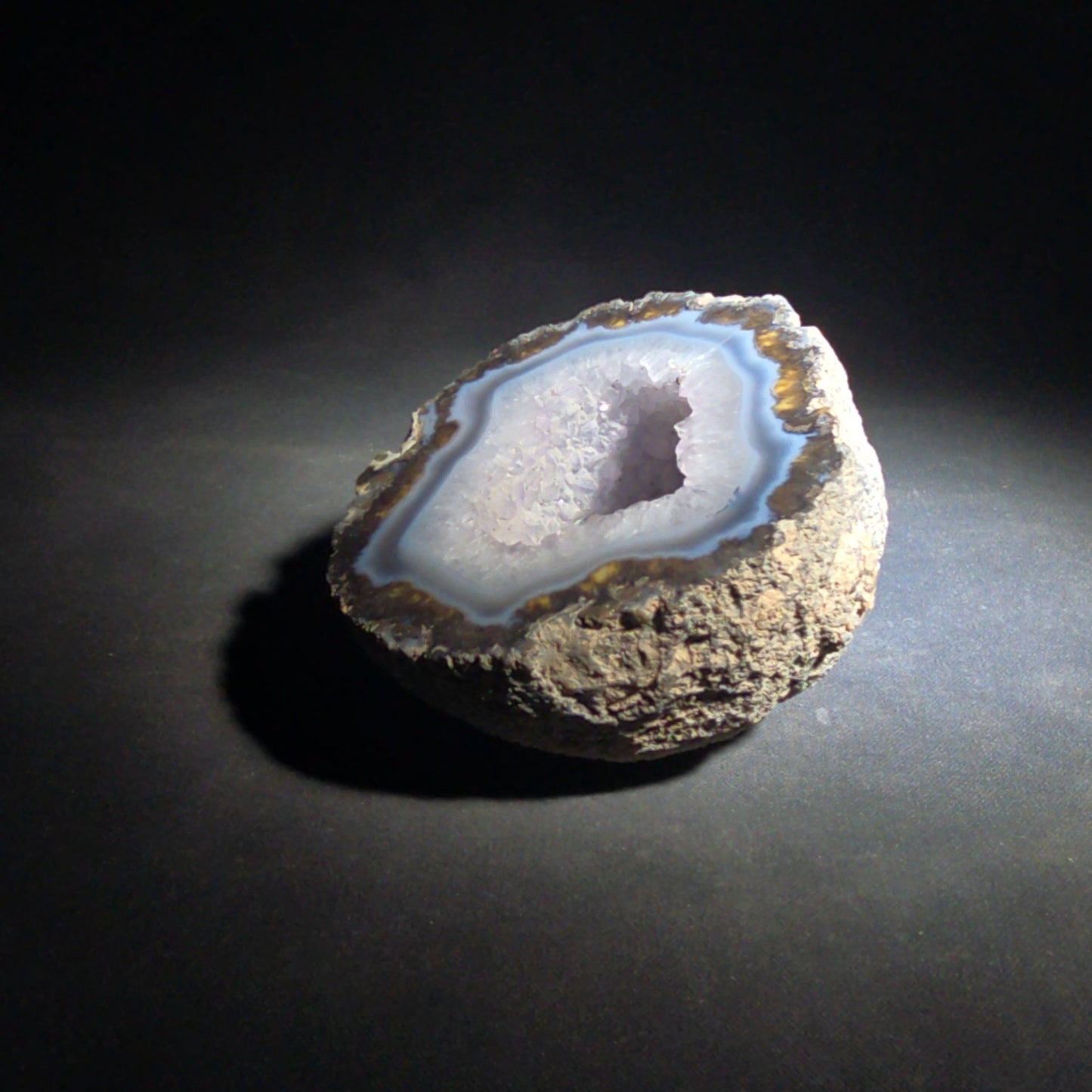 Agate Geode Half with Blue Banding and Druzy Cavity