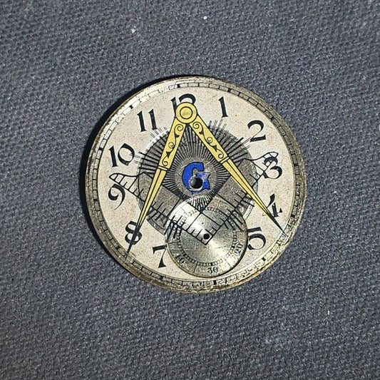 Antique Masonic Square and Compasses Pocket Watch Dial with Blue Enamel "G" and Subsidiary Seconds Register