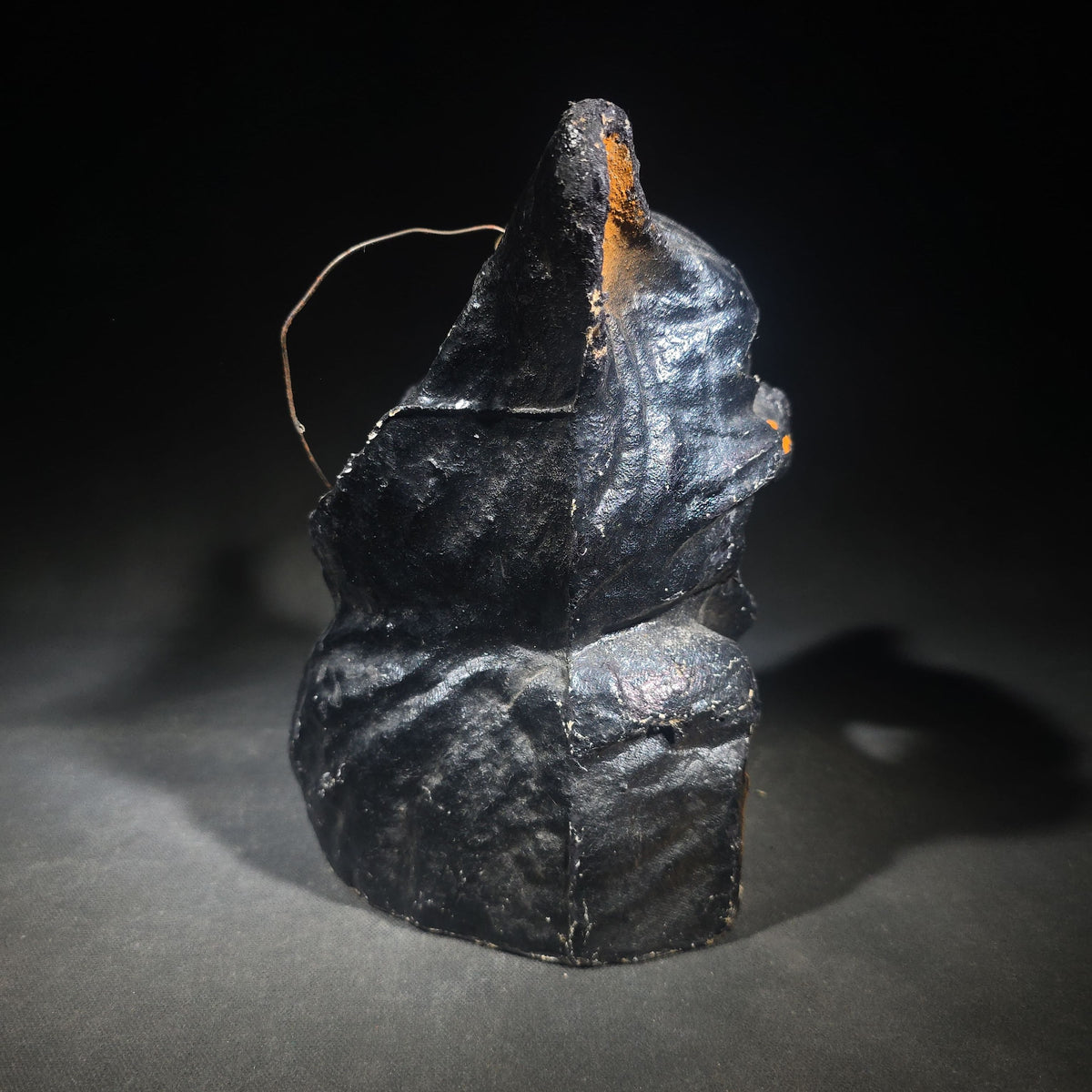 Vintage Papier-Mache / Paper Pulp Halloween Seated Black Cat Lantern with Wire Bail Handle