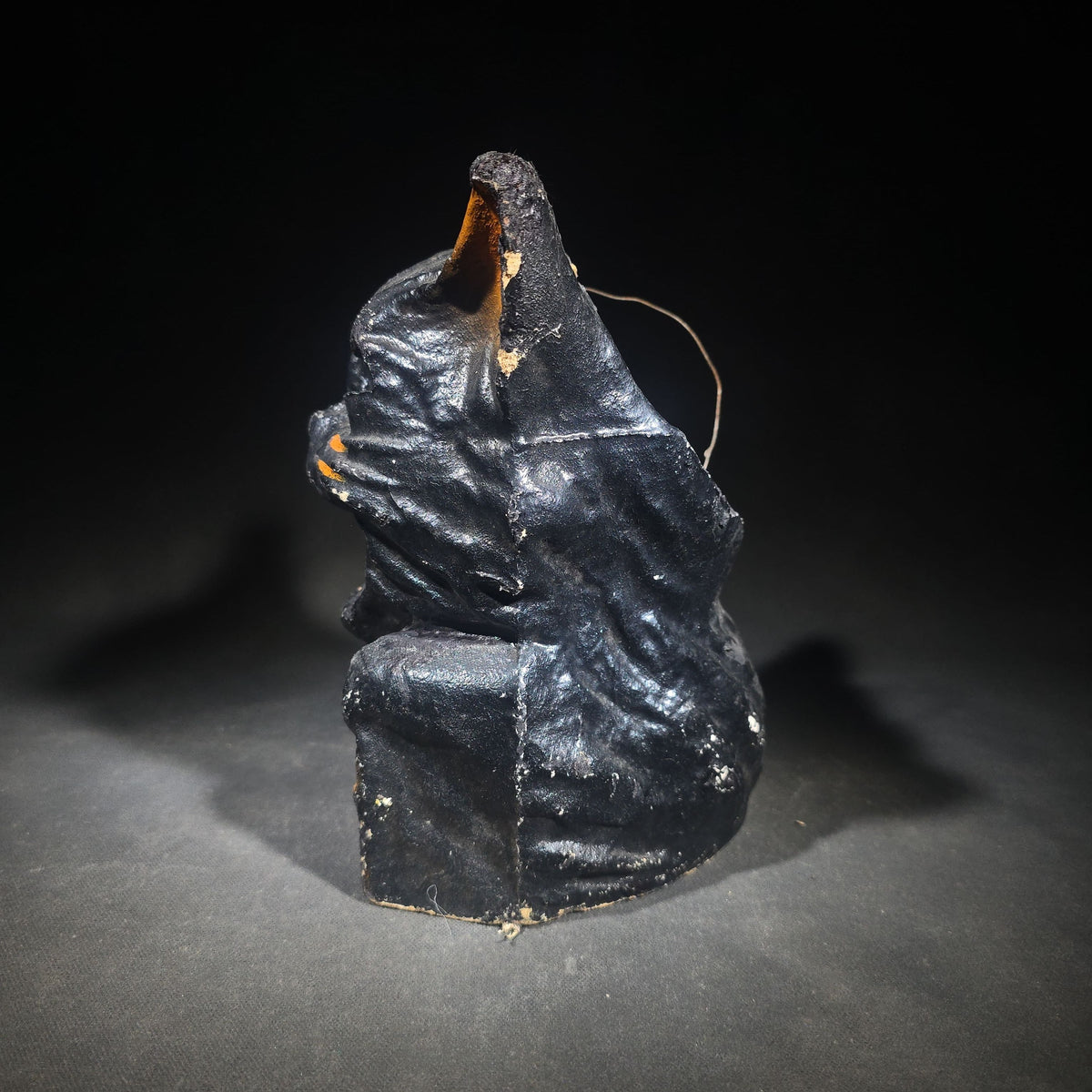 Vintage Papier-Mache / Paper Pulp Halloween Seated Black Cat Lantern with Wire Bail Handle