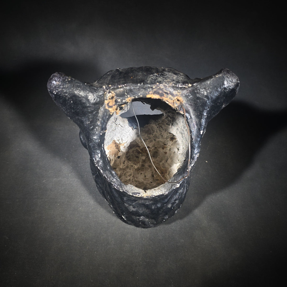 Vintage Papier-Mache / Paper Pulp Halloween Seated Black Cat Lantern with Wire Bail Handle