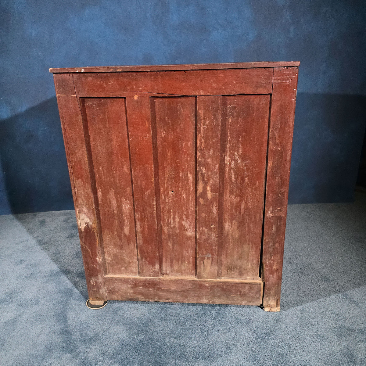 Antique Ten-Drawer Flat File Cabinet with Bin Pulls in Red Paint