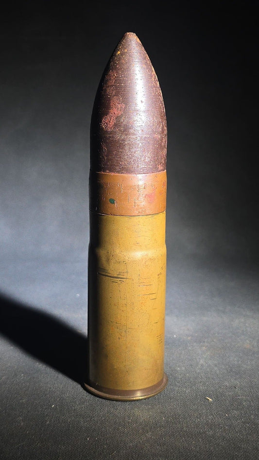 Antique Inert WWI 37mm Model 1916 Shell Round with Projectile, Brass Casing Stamped MK1 A1, Manufactured by W.M.FG.CO.