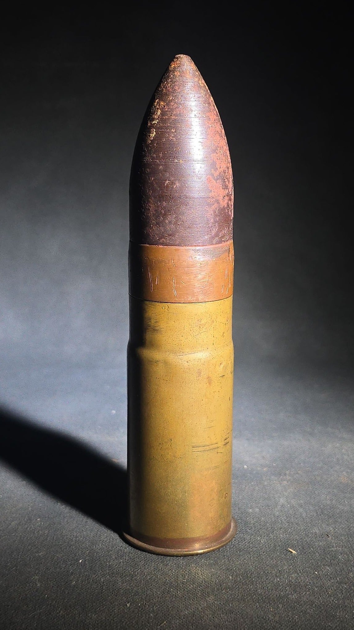 Antique Inert WWI 37mm Model 1916 Shell Round with Projectile, Brass Casing Stamped MK1 A1, Manufactured by W.M.FG.CO.