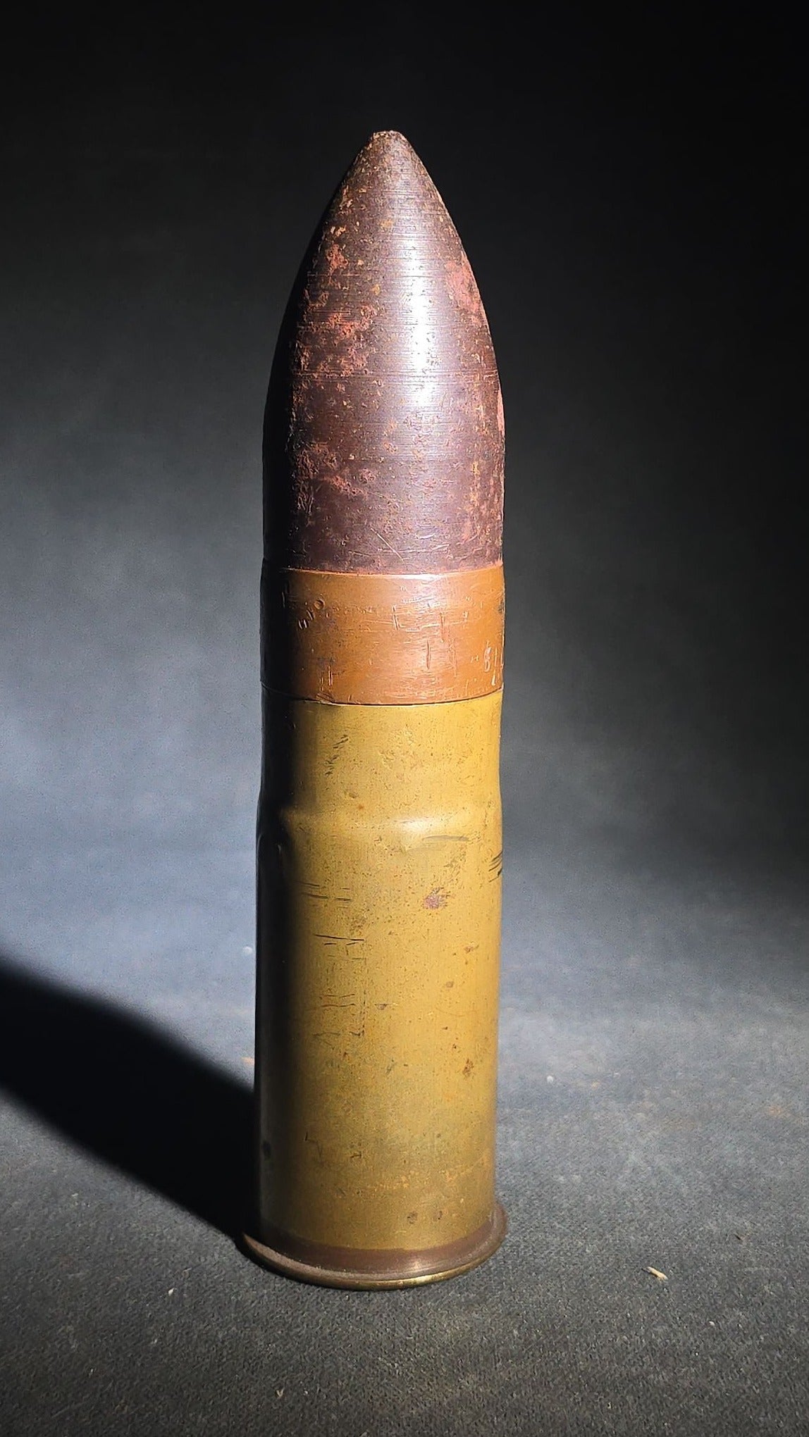 Antique Inert WWI 37mm Model 1916 Shell Round with Projectile, Brass Casing Stamped MK1 A1, Manufactured by W.M.FG.CO.