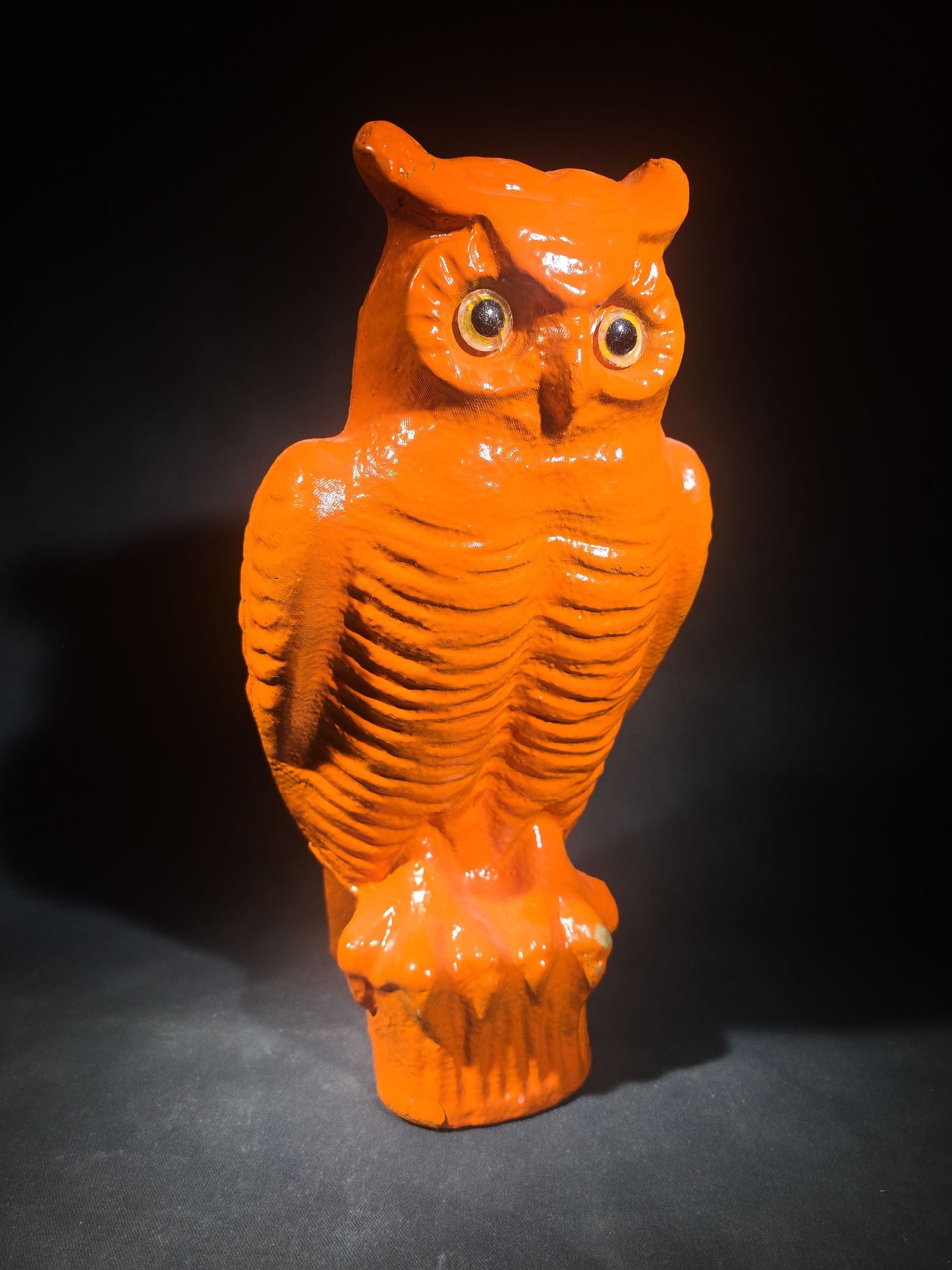 Vintage Papier-Mache / Paper Pulp Halloween Owl Figure with Glass Eyes, Repainted
